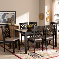 Baxton Studio RH317C-Sand/Dark Brown-7PC Dining Set Caron Modern and Contemporary Sand Fabric Upholstered Espresso Brown Finished Wood 7-Piece Dining Set